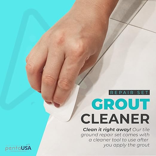 PentaUSA Tile Grout Repair Kit - Gray Premixed Acrylic Sanded Grout, Water-Resistant Grout Filler for Bathroom&Shower, Kitchen Floor, Fast Drying, with Applicator, 13.4 oz (380g)