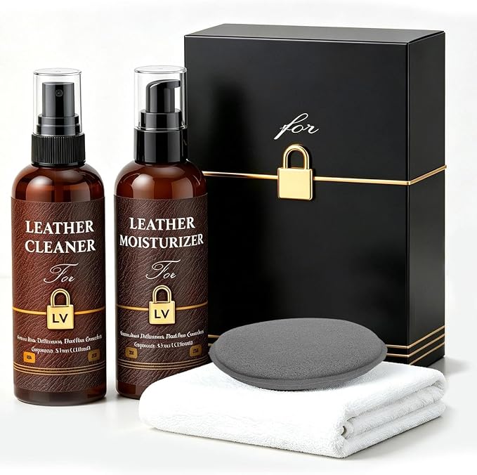 Leather Cleaner & Moisturizer Set for Louis Vuitton, Cleaning and Maintenance Kit for LV, Deep Nourishing & Stain Removal, Gentle Care, Suitable for LV Handbags, Wallets and Other Luxury Brands