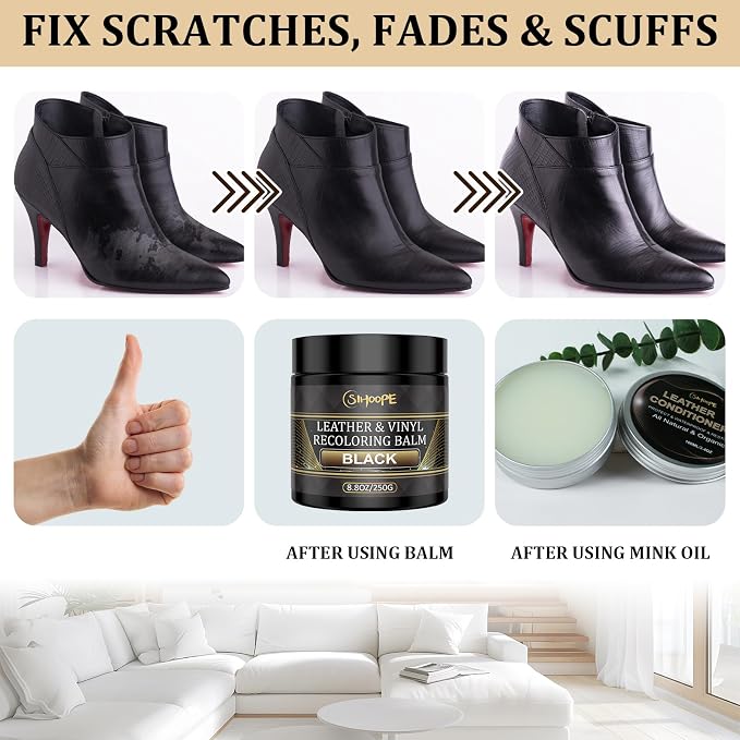 8.8oz Leather Recoloring Balm with 100ml Mink Oil,White Leather Repair Kit for Furniture,Leather Repair Cream,Leather Scratch Repair for Car Interior,Leather Conditioner for Couch