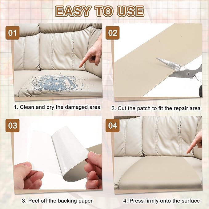 MECCANIXITY Leather Repair Patch 3"x60" Self-Adhesive Leather Vinyl Repair Tape Kit for Furniture Couches Sofa Chair Car Boat Seats Jackets, Beige