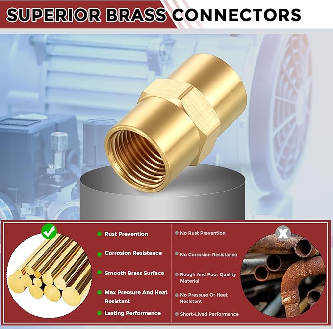 Pack of 12, 1/8" FeMale NPT to 1/8" FeMale NPT Solid Brass Pipe Fitting Coupler, Brass Coupling Hose Fittings Adapter for Pipe Leak Repair, Bathroom Remodeling, Tool Extensions
