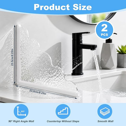 2 Pcs Shower Splash Guard, 9.25” x 9.25“Self-Adhesive Bathtub Splash Guard Removable Shower Water Guard with Silicone Base for Bathroom, Kitchen Sink Shower Guards to Keep Water in Shower