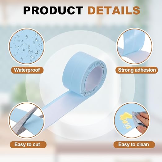 uxcell Caulk Tape Waterproof, 0.83 Inch x 3.28 ft Self-Adhesive Sealant Sealing Strip Caulking Sealant Tape PVC with Tool for Kitchen Sink Toilet Bathroom Bathtub Floor, Blue