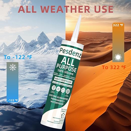 Clear Universal Silicone Caulk, 100% Silicone Sealant Outdoor Waterproof, Flexible Cartridge Adhesive Caulking for Aquarium RV Roof Window Door Kitchen Bathroom Bathtub Shower Seal, 10.1 Oz, 4 Pack