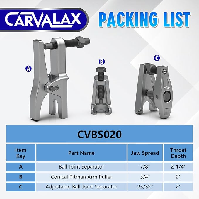 CARVALAX 3-in-1 Ball Joint Separator, Front End Service Tool Kit for Tie Rob Removal, Pitman Arm Puller, Cars SUVs Pickup Trucks Automotive Tools
