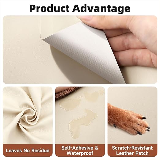 Leather Repair Tape, Heavy Duty Vinyl Repair Patch, Waterproof Self Adhesive Leather Repair Kit for Fixing Holes & Scratches on Couch, Car Seat, Furniture (Beige, 3.15 x 59in)