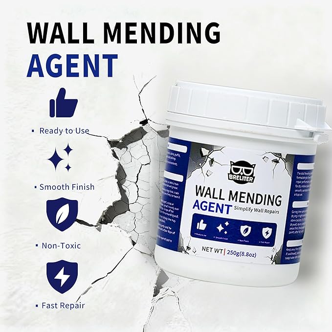 Breliter Drywall Patch Repair Kit - Premium All-in-One Repair Set (Patches/Scrapers/Sandpaper/Texture Sponge/Putty Knife) for Wall Holes, Cracks, Graffiti & Stains, Formaldehyde-Free, White (8.8oz)