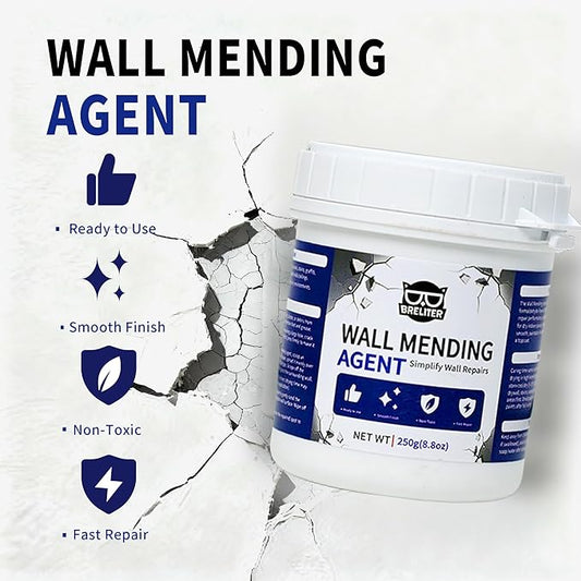 Breliter Drywall Patch Repair Kit - Premium All-in-One Repair Set (Patches/Scrapers/Sandpaper/Texture Sponge/Putty Knife) for Wall Holes, Cracks, Graffiti & Stains, Formaldehyde-Free, White (8.8oz)