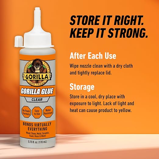 Gorilla Clear Glue, 5.75 Ounce Bottle (Pack of 6) - Crystal Clear, All Purpose, and Water Resistant