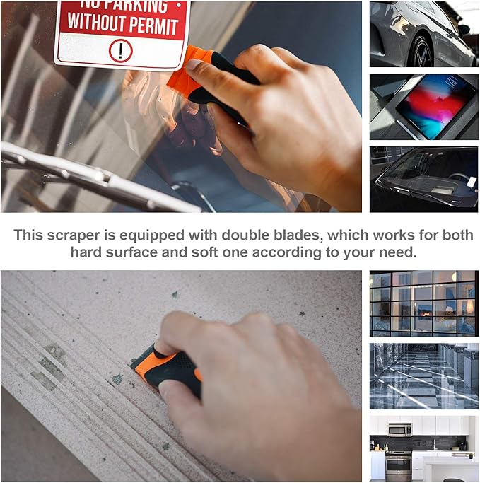 Razor Blade Scraper, Double Edge Razor Scraper Remover Tool with 30 Pcs Razor Blades for Labels Stickers Decals Removal Auto Window Tint Vinyl Tool Application (2 Pack)