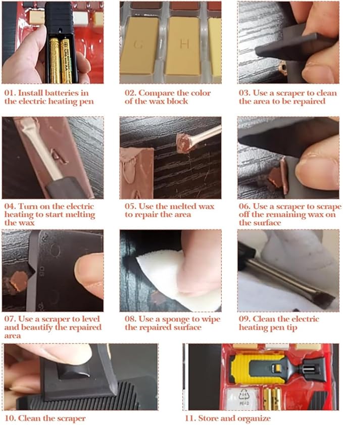 Porcelain Tile Repair Kit Wax Blocks DIY Tool, Repairing Cracks Scratches Floors Laminate Heat Pen Wood Linoleum Hard Marker Cover Patch Holes Door Melting Chip Quartz Countertop Ceramic