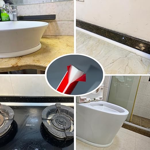 3/4 in x 10 Ft Flexible Quarter Round Molding Trim, Peel and Stick Self-Adhesive Caulk Strip, Waterproof Rubber Edge Trim for Wall Baseboard, Floor Gap, Tile Edging, Backsplash and Shower Seal White