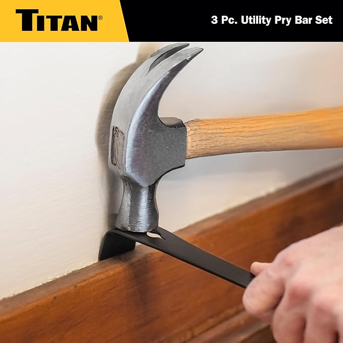 Titan 17121 3-Piece Flat Pry Bar set, 5.5", 7.5" & 9.5"Utility Claw Bars with Nail Puller, Forged Steel Wonder Bar
