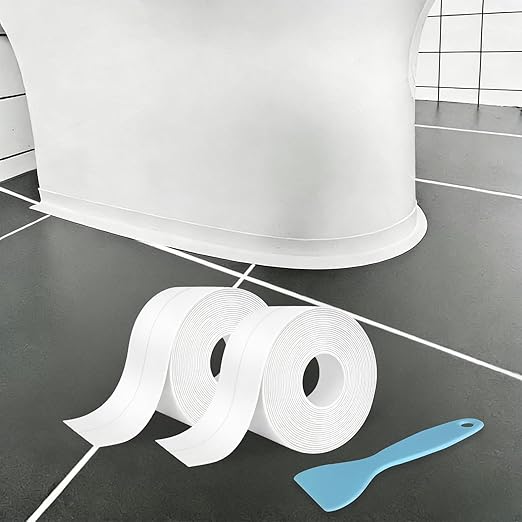 2 Roll White Caulk Tape Waterproof Self Adhesive, Toilet Bathroom Caulking Tape for Kitchen, Countertop, Bathroom, Sink, Shower, Bathtub, Toilet Edge Protector with Sealing Tool