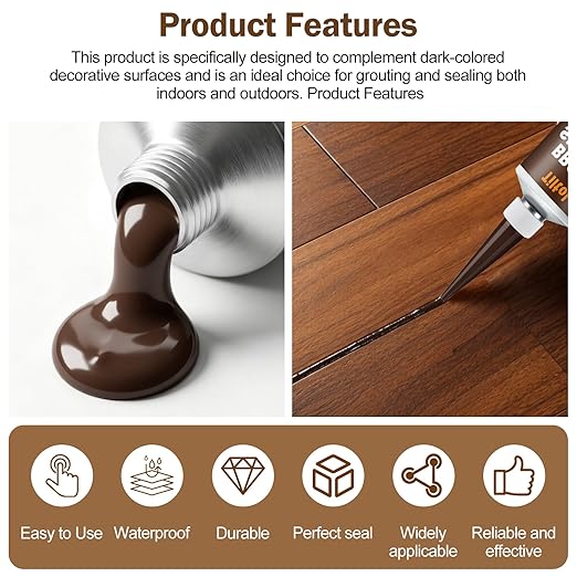 Brown Silicone Caulk Sealant - Caulk for Filling and Repairing Gaps in Wooden Floors, Tile Joints, and Door and Window Frames
