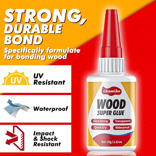 Wood Super Glue Liquid, Clear Instant Cyanoacrylate (CA Glue) – Fast-Drying, Waterproof Adhesive for Woodworking & Furniture Repair, Crafts & DIY (Works on Plastic, Metal, Ceramic, Leather, Glass)