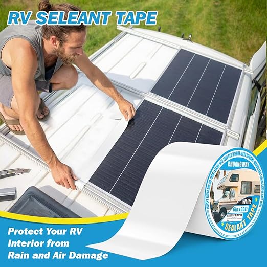 RV Roof Tape white, 6" x 33' Automotive Butyl Sealant Tape for Processing, UV Resistant, Waterproof, Used for RV Roofs, Campervans, Trailers, Boat Seal Leak Repairs, Windows, Headlights (6INCH X33FT)