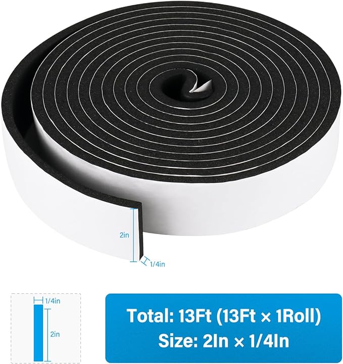 DGSL Foam Insulation Tape, 2In x 1/4In x 13Ft Weather Stripping Door Seal Strip for Doors and Windows,Sliding Door, Soundproofing Door Seal,Weatherstrip,Air Conditioning Seal Strip