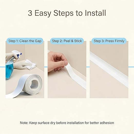White Caulk Tape – Waterproof Sealant Strip for Bathroom, Shower, Bathtub, Kitchen Sink & Tile Gaps – Flexible, Paintable, Self-Adhesive, Long Lasting