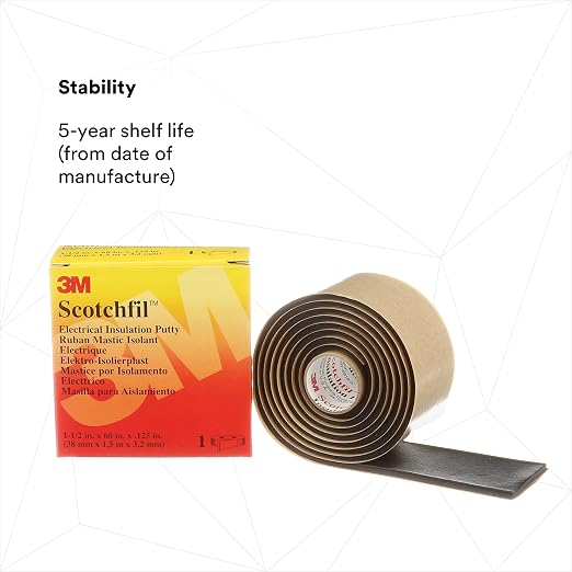 3M Scotchfil Electrical Insulation Putty, 1-1/2 in x 60 in, Black, 1 Roll | Mastic Adhesive