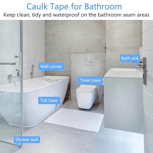 Black Caulk Tape Bath & Kitchen Caulking Tape Self Adhesive Waterproof, Toilet Sealant Tape, Bathtub Sealing Strip Tape for Bathroom Caulking Tape Shower Caulk Strip (1.5" x10.5Ft)