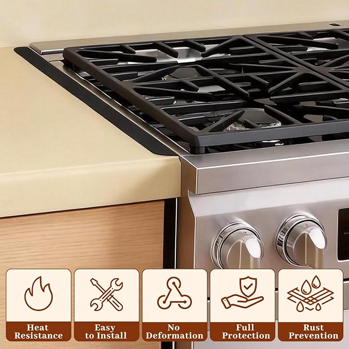 Stove Gap Covers Stainless Steel 2 Pcs, Adjustable Retractable Length 13.8" to 27.6", 1" Wide, Heat and Water Resistant, Easy Clean Range Gap Filler for Stove and Countertop (Black)