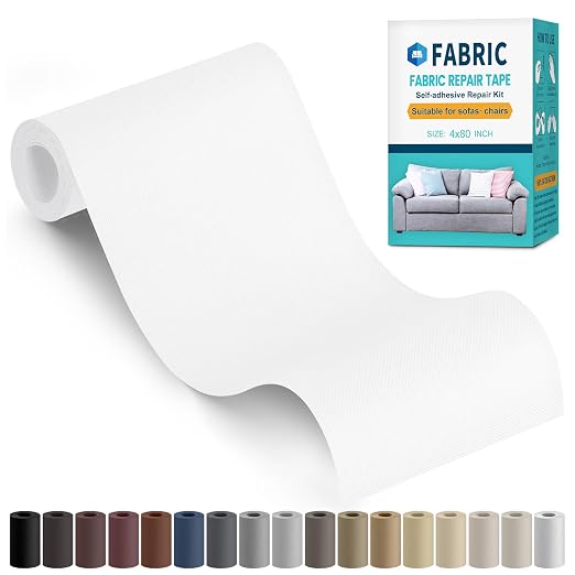 Fabric Repair Tape, Self-Adhesive Couch Patch Repair Fabric Patches for Furniture, Couch Repairing Kit Tape for Upholstery, Carpets, Chairs, Sofas, Pillows Linen 4x80 Inch White