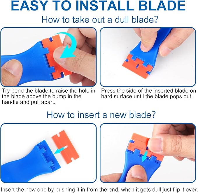 Plastic Razor Blade Scraper Tool, 2 Pcs Razor Scraper with 20 Pcs Plastic Blades, Cleaning Scraper Remover for Removal Floor Stove Scraping Labels and Decals Sticker on Car Window Glass