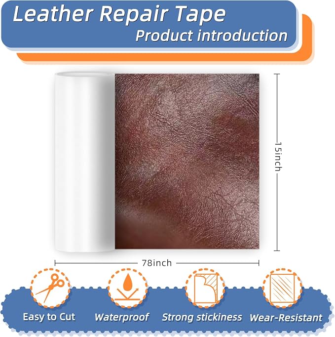 Self Adhesive Faux Leather Repair Patch,1Roll 15x78 Inch Leather Repair Tape for Furniture,Couch Tape for Couches,Bed,Car Seats,Chair,Red Brown