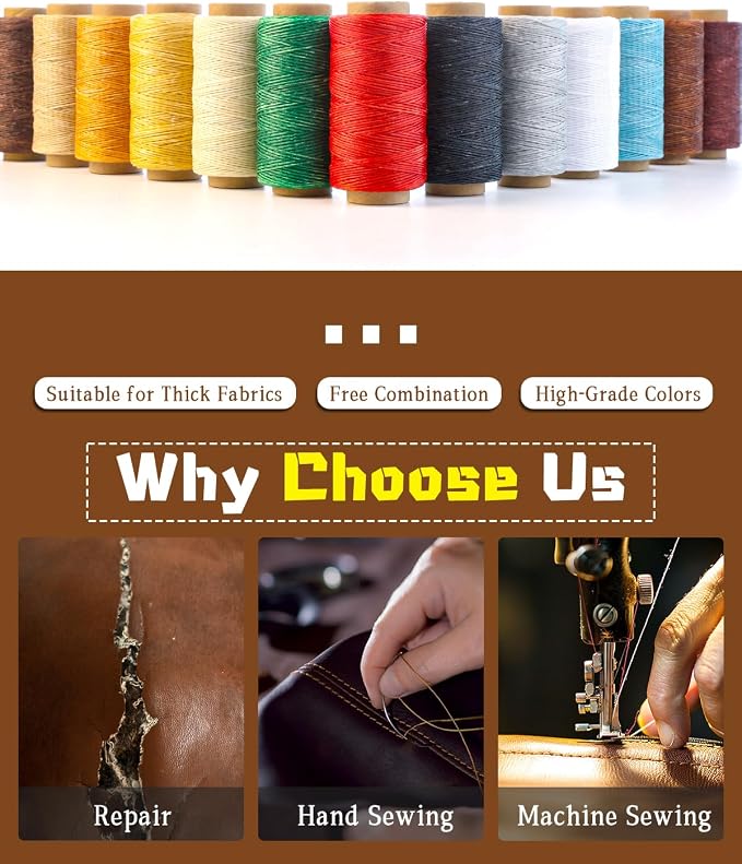 DIUDUS 218 Yards Waxed Thread, Upholstery Thread Heavy Duty for Hand Sewing with Heavy Duty Sewing Needles, Leather Repair kit for Furniture Shoes Bags Sofa (Light Gray)