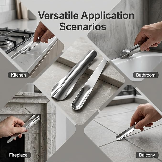 2 Pack Caulking Tool Kit, Metal Caulk Remover & Grout Cleaning Scraper, Silicone Finishing Tools for Wall Tile Gaps, Inside and Outside Corner Sealing Application, Bathroom Kitchen Shower Repair
