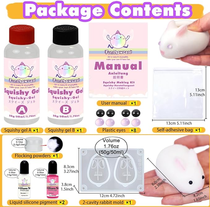 Taba Squishy Making Kit Gel+Bunny Silicone Mold+Flocking+Pigment