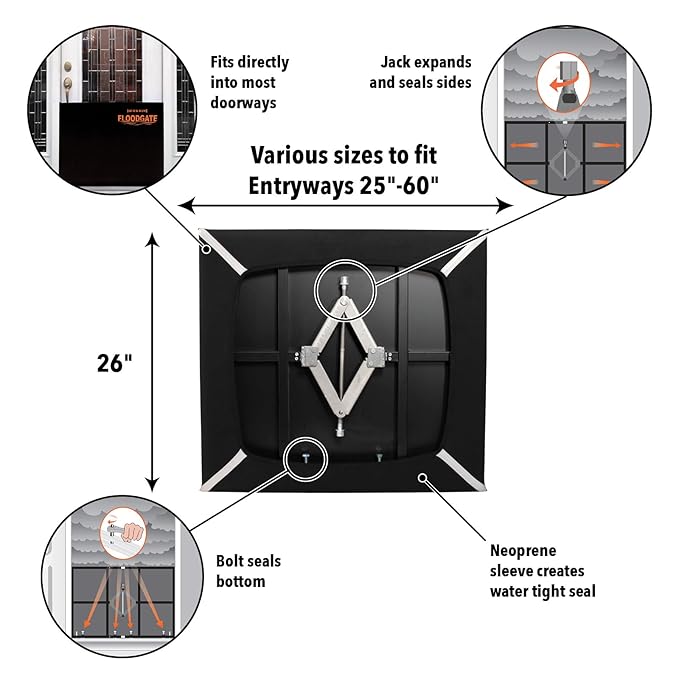 Quick Dam QDFG35 FloodGate, Doorway Flood Guard, 35in-40in Openings, 35" to 40", Black/Orange
