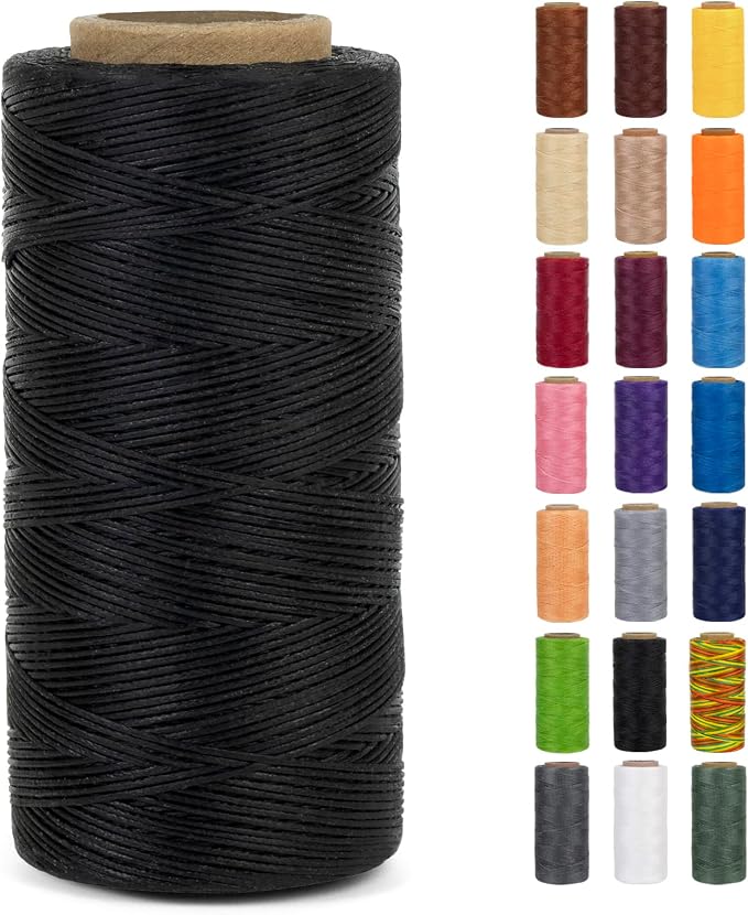 0.8mm Waxed Thread for Leather Sewing, 284 Yards, 150D Flat Wax String, Waxed Cord for Bracelet Making, Bookbinding, Shoe Repairing, Leather Projects, DIY Crafts (Black)