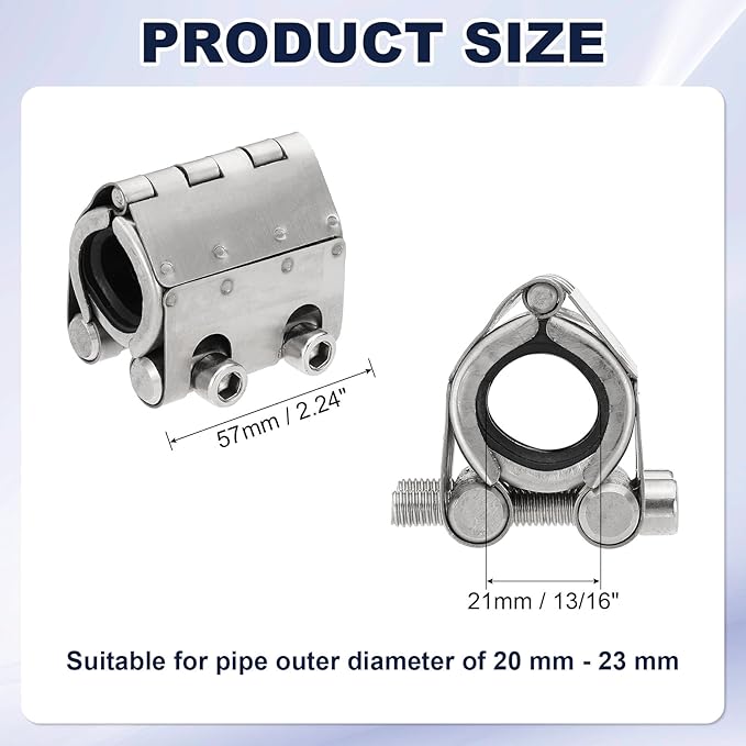 HARFINGTON Pipe Repair Clamp 5/6" OD 20mm-23mm 304 Stainless Steel Leak Sealer Emergency Pipe Repair for Plastic Metal Tubing Water Gas Oil Lines, Silver