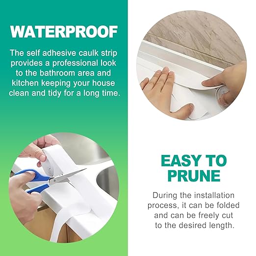 slaixiu 1-Pack 1.5" x10.5ft White Caulk Tape - Waterproof Self-Adhesive Sealing Strip for Bathtubs, Showers, Toilets & Kitchen Countertops