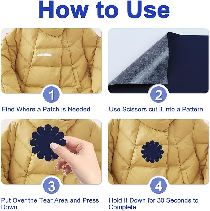 Self-Adhesive Nylon Patches Tent Repair Kit – Outdoor Gear Tenacious Repair Tape, Waterproof Fabric Patches for Clothes, Tent, Down Jacket, Backpack (8pcs, Navy