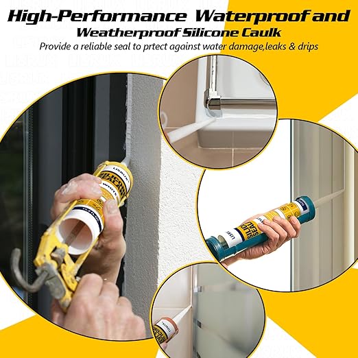 LISRUX Advanced Silicone Caulk for Window & Door, White, 15.2 fl oz Cartridge, 1 Pack - 100% Waterproof Silicone Sealant Indoor Outdoor Caulking, UV Resistant, Stronger Adhesion, Shrink & Crack Proof
