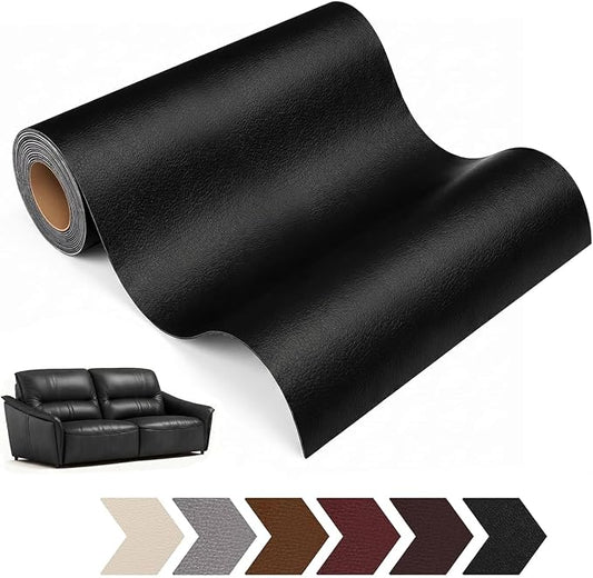 Leather Repair Patch, 17 x 79 Inch, Self Adhesive Leather Repair Tape, Large Vinyl Patch Kit, Vinyl Repair Tape, for Couches, Car Seats, Chairs, Furniture (Black)