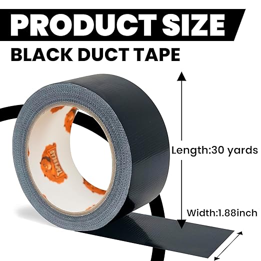 TAPEBEAR Black Duct Tape Heavy Duty 1.88" x 90FT, Strong Tough Utility Ducting Tape Waterproof, No Residue, Flexible, Hand Tear Binding Tape Industrial Strength for Bundle, Patch, Protect & Repair