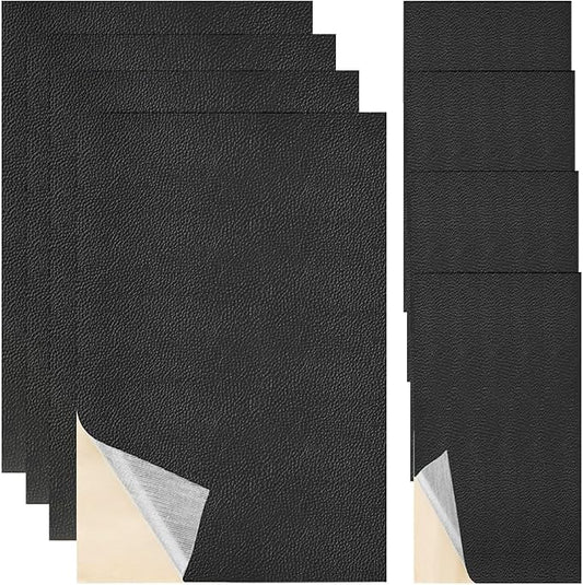 8 Sheets Faux Leather Repair Patch Self-Adhesive Black Leather Patches Waterproof Vinyl Repair Kit for Furniture Car Seats Couch Sofa Chair Surface