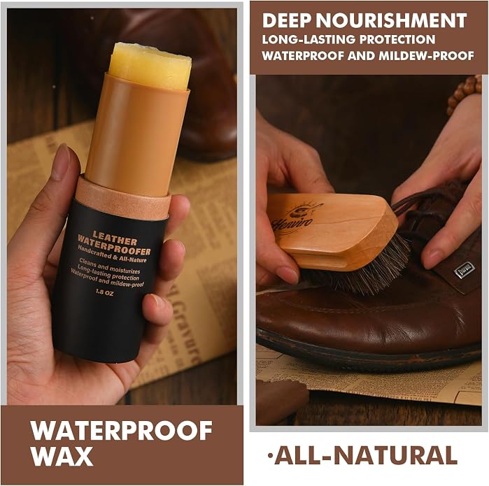 CUTEUP Leather Boot Care Kit – Mink Oil, Saddle Soap, Waterproofing Wax, Shoe Brush, Leather Cleaner and Conditioner Kit