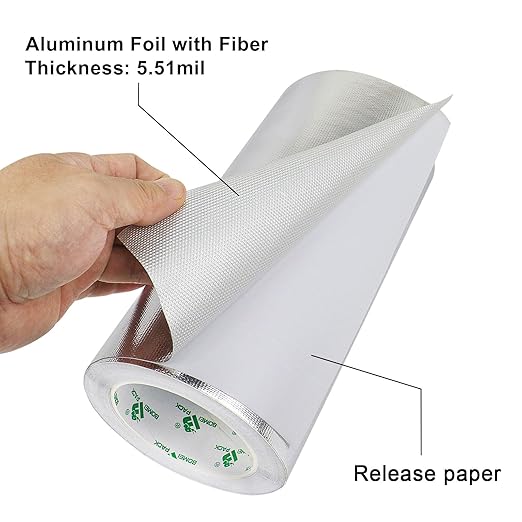 BOMEI PACK Adhesive Aluminum Foil Heat Shield Tape 9inch x 66ft Barrier Fiberglass Thermal Insulation Reflective Material High Temp Protectionn,1 Pack