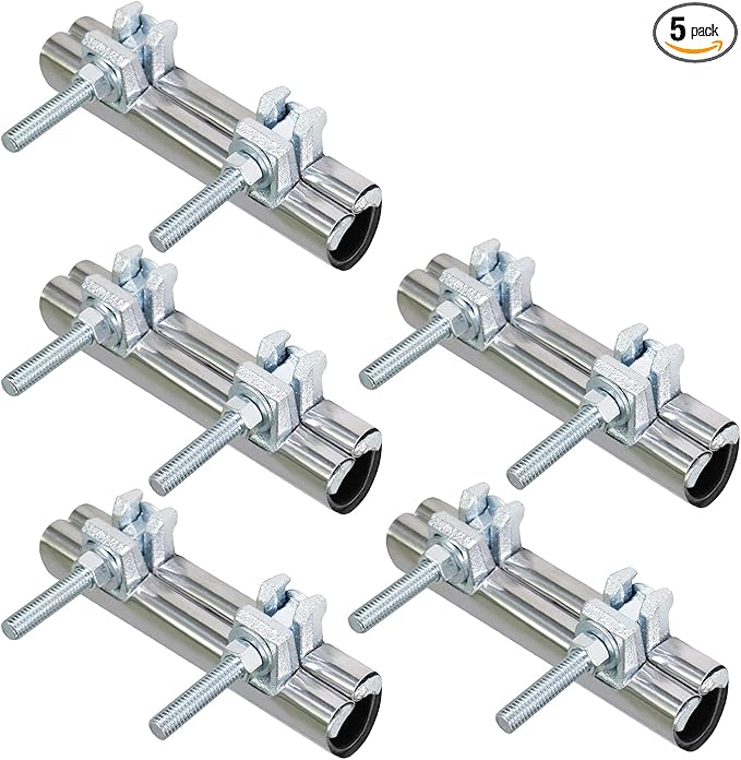 HIGHCRAFT 60050TTSD-5 Pipe Repair Clamp 1/2, Double Bolt, 6” Long, Stainless Steel (5 Pack), Chrome
