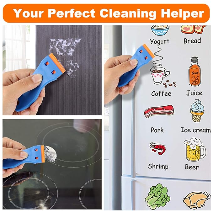 KUSUFEFI Plastic Razor Blade Scraper, 2PCS Scraper Tool with 60PCS Plastic Blades, Cleaning Scraper Remover for Stickers, Decals, Adhesive, Labels, Paint, Glass, Car, Window, Caulk, No Scratches