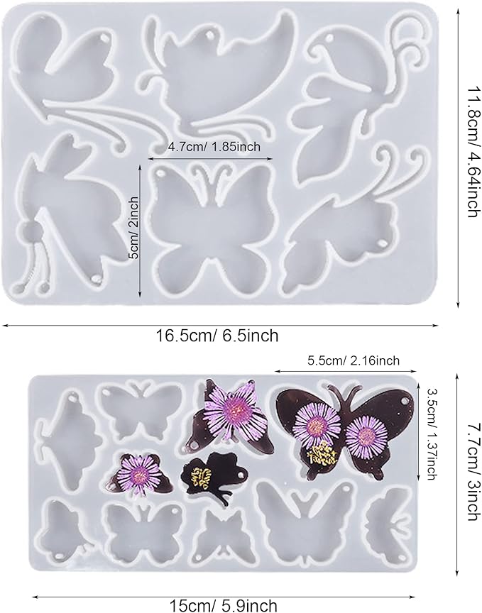 3 Pack Butterfly Silicone Molds for Resin, Various Butterfly Shaped Epoxy Silicone Casting Molds with Hole, Resin Keychain Silicone Molds for Jewelry Making Keychain Decor Crafts