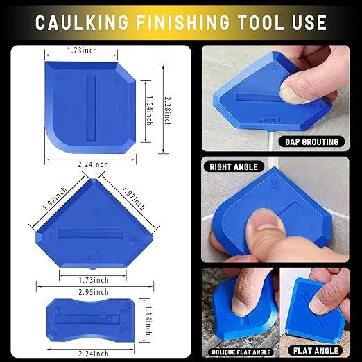 Silicone Caulking Tools Kit Stainless Steel Grout Removal Tool,4 in 1 Tile Caulk Remover Tool,Caulk Tool Sealant Scraper Finishing Tools for Kitchen Bathroom Floor Window Sink Joint Siding
