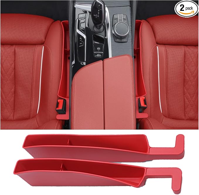 Car Side Seat Gap Filler Organizer, Auto Seat Storage Box for Cars & Trucks (2 Pack), Universal Car Accessories to Fill Console & Seat Gap Space, Red