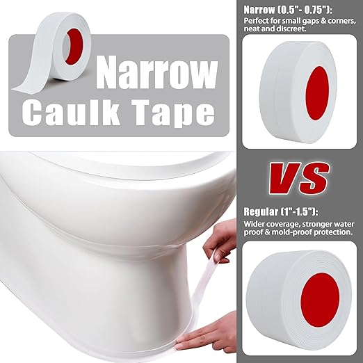 Caulk Strip Tape for Bath Kitchen, White Narrow Self-Adhesive Decorative Sealing Tape, Used for Kitchen Sink Toilet Bathroom Bathtub Floor Wall Edge Protector 4pack
