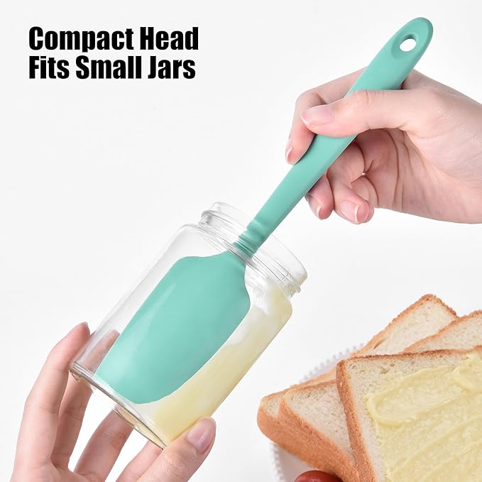 600°F Heat Resistant Small Spatula, Doosu Mini Food-Grade Silicone Bowl Scraper Compact Flexible Kitchen Cooking Baking Tool for Scraping Jar Jams Nut Butters & Mixing Stirring Sauce (Aqua Sky)